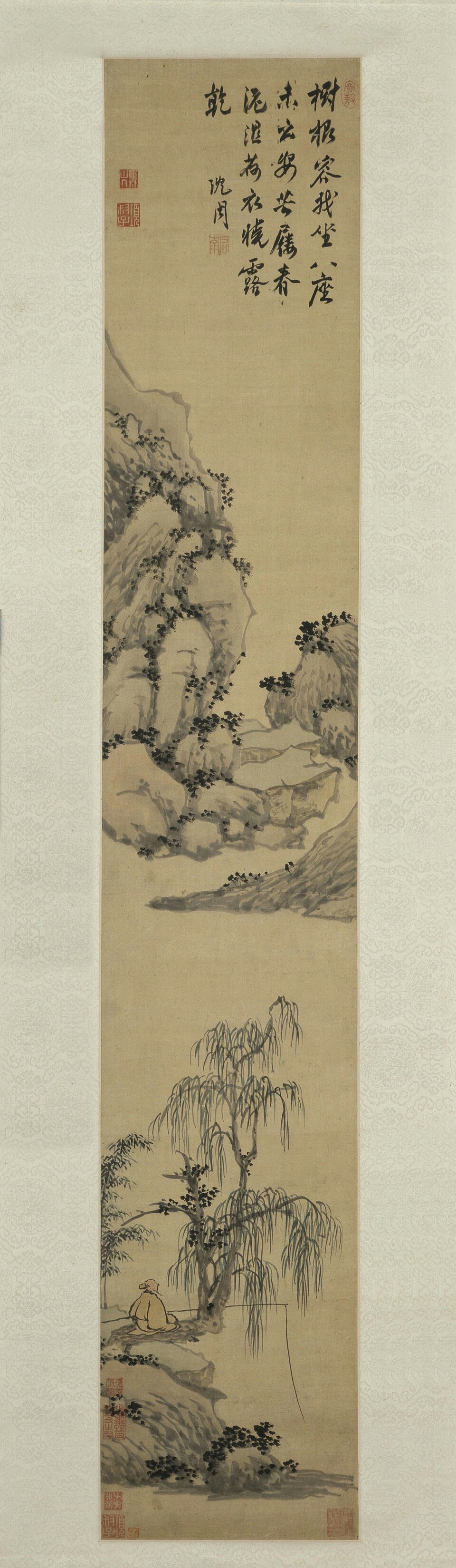 沈周柳荫坐钓图轴