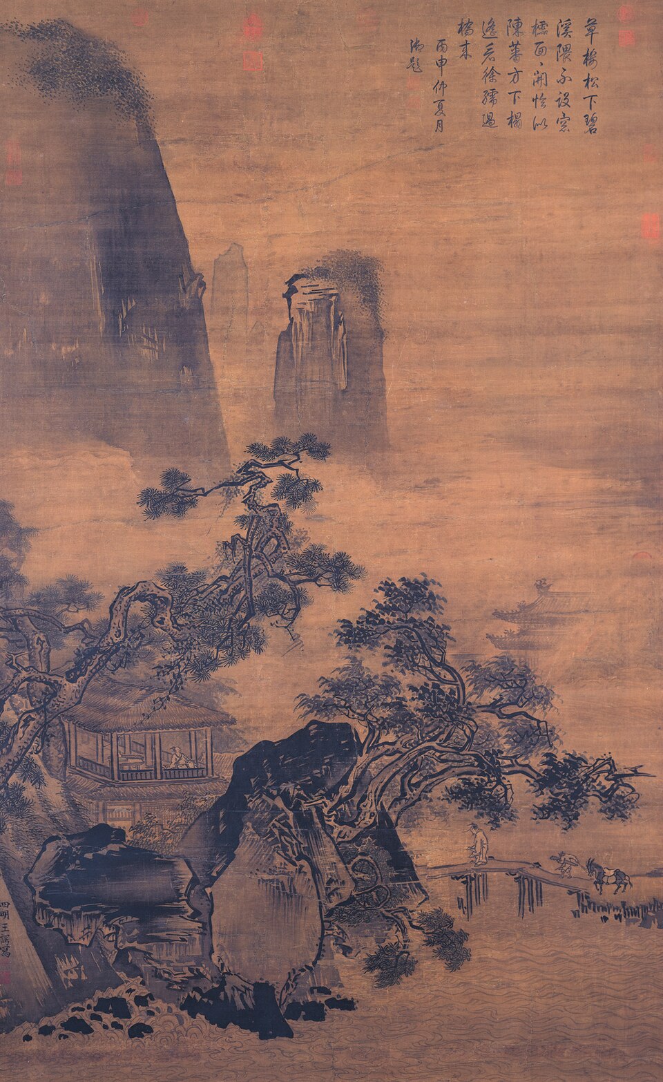 明王諤畫溪橋訪友　軸