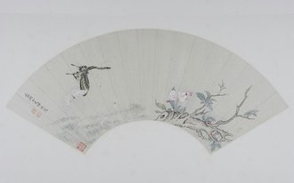恽珠海棠蛱蝶图扇页