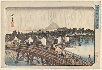 東都名所 日本橋之白雨