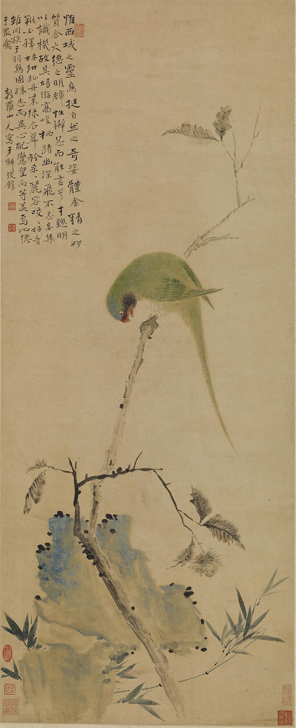 清 华喦 鹦鹉图轴