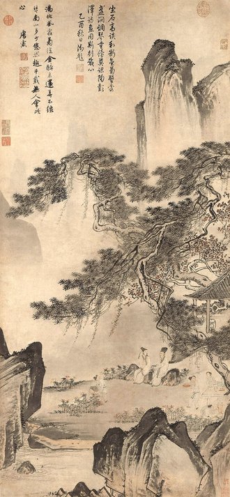 明  唐寅  东篱赏菊图轴