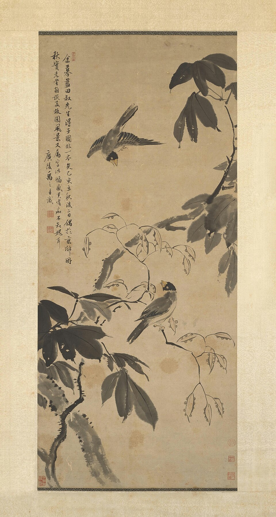 禹之鼎桐禽图轴