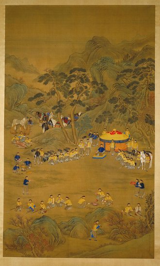 郎世宁乾隆皇帝围猎聚餐图轴