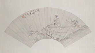 任薰停琴待月图扇页