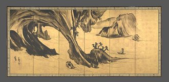 長沢芦雪筆   山水唐人物図屏風|Landscapes with the Chinese Literati Su Shi and Tao Qian