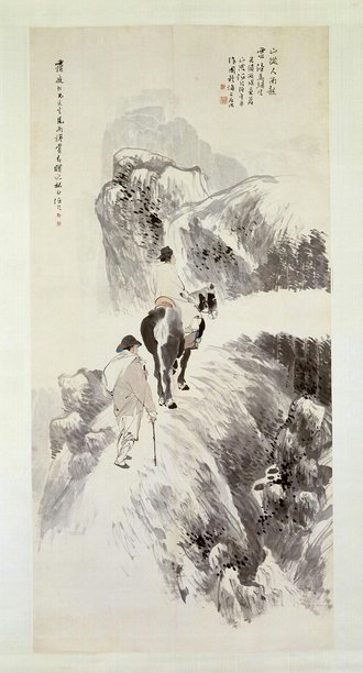 任颐云山策马图轴