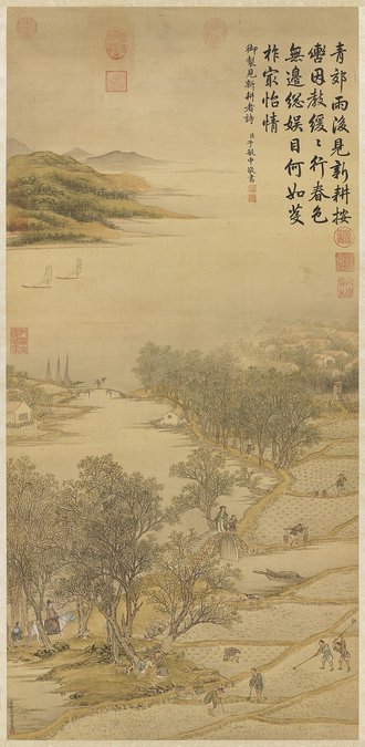 清金廷標畫春野新耕　軸