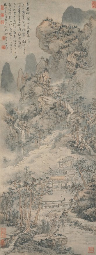 清  髡残  苍山结茅图轴