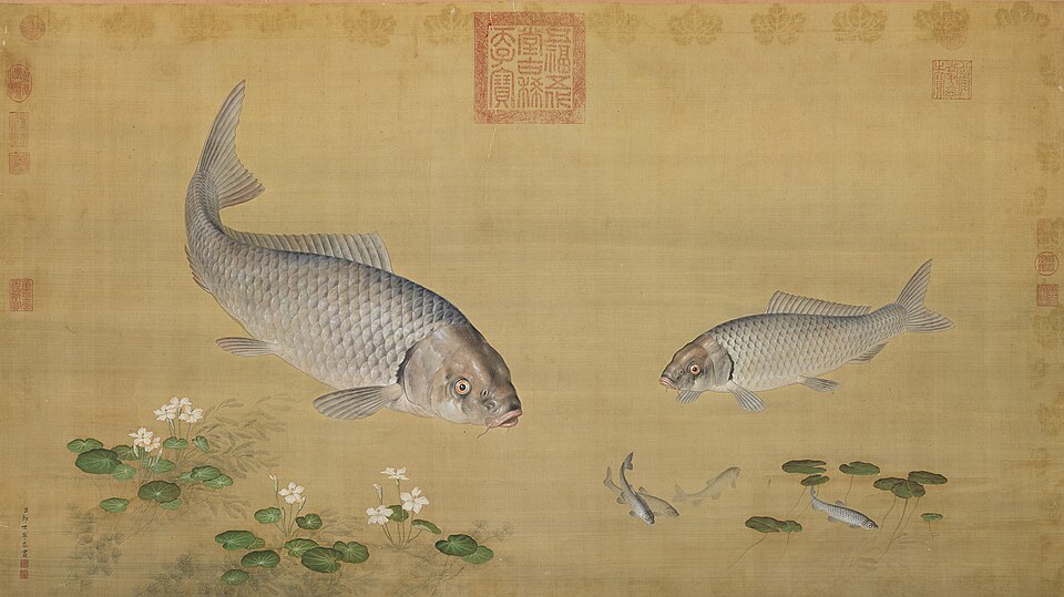 清郎世寧畫魚藻　軸