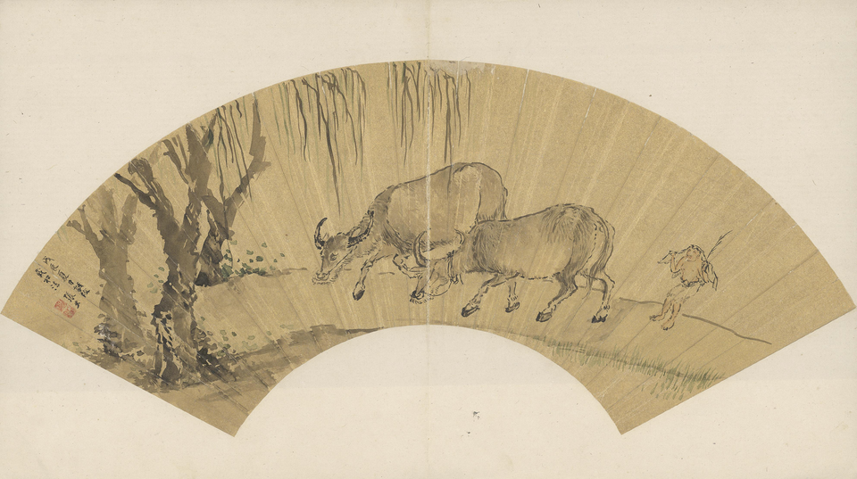 张宏画牛扇页