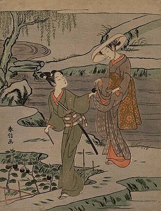茄子を取る男女