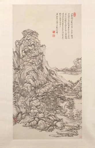 王原祁仿王蒙山水图轴