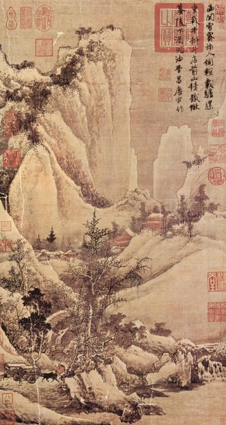 明唐寅函關雪霽　軸
