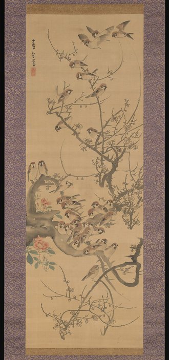 Sparrows in a Plum Tree