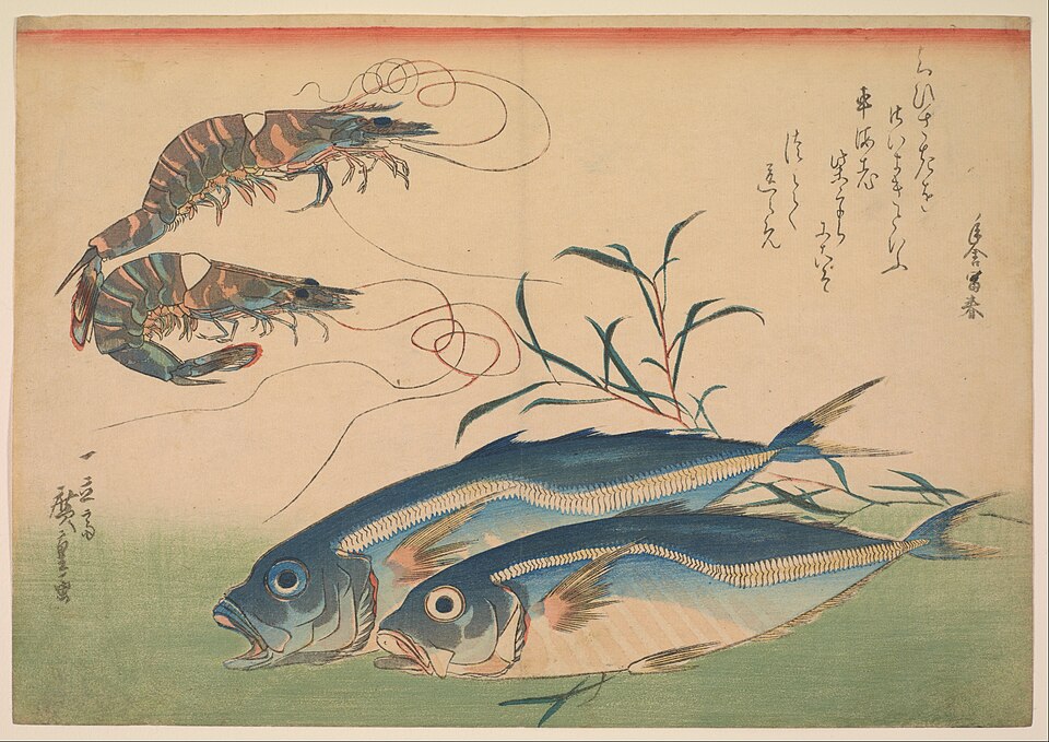 Horse Mackerel (Aji) with Shrimp or Prawn, with inscription