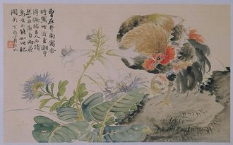 陆恢雄鸡图轴