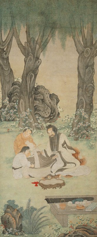 明  丁云鹏  漉酒图轴