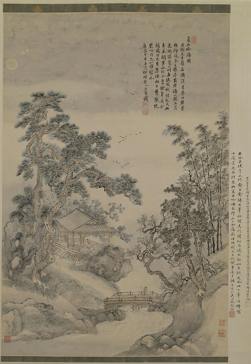 王翚夏五吟梅图轴