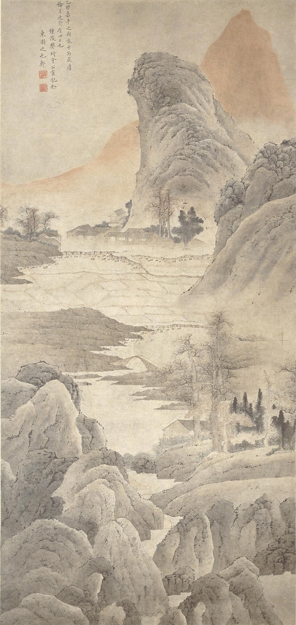 清 樊圻 秋山暮霭图轴
