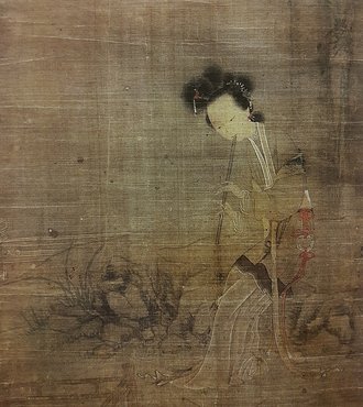A small portrait of Lu Zhu playing the flute.