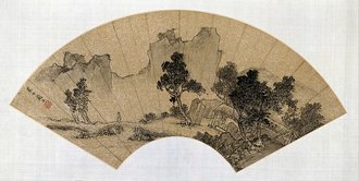 周臣《山水人物图》扇页