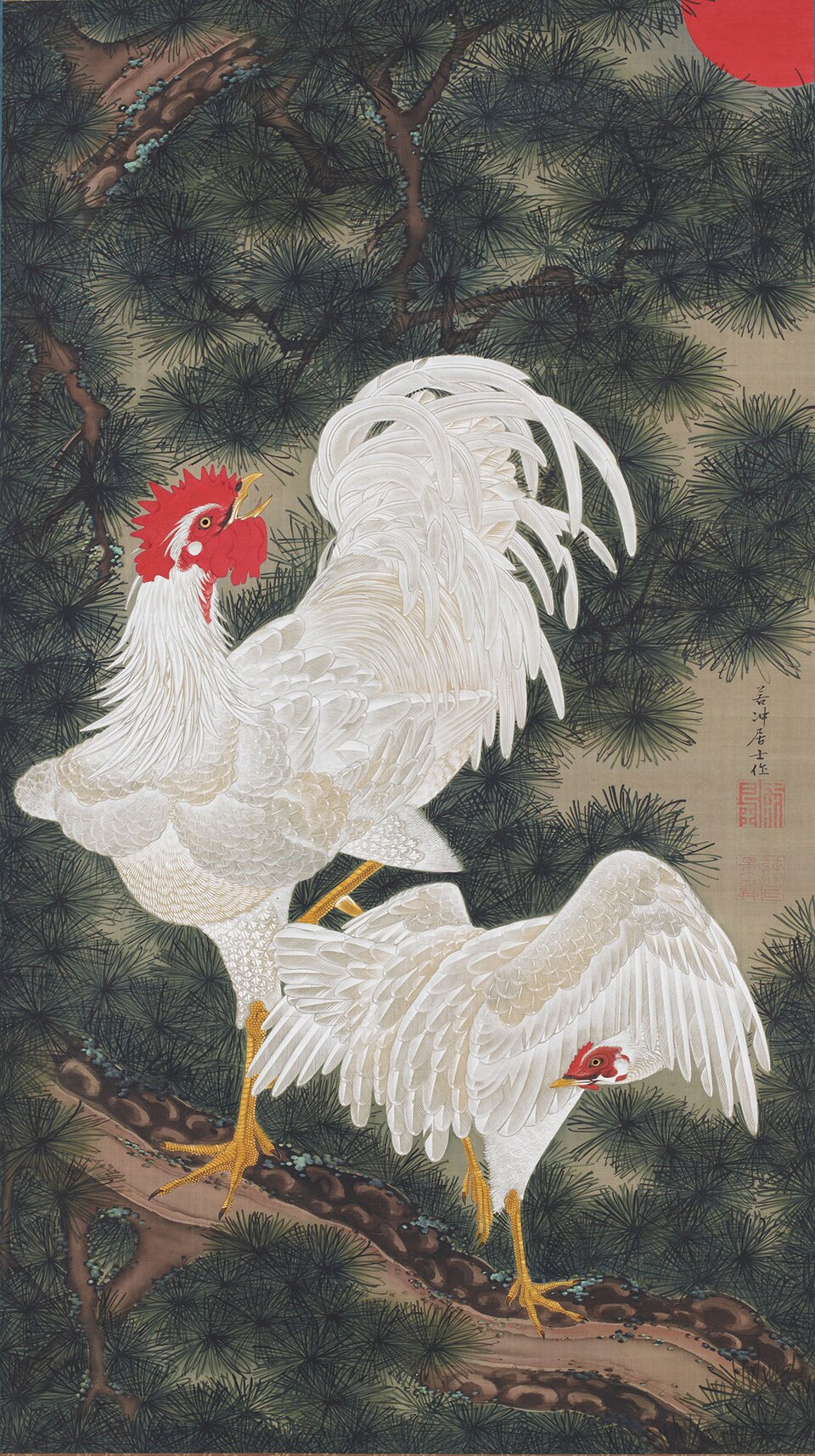 老松白鶏図