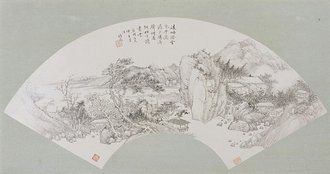 钱维乔松堂读书图扇页