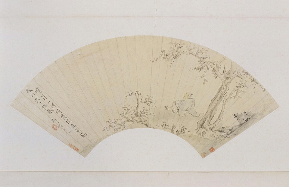 华喦晴霞飞鸟图扇页
