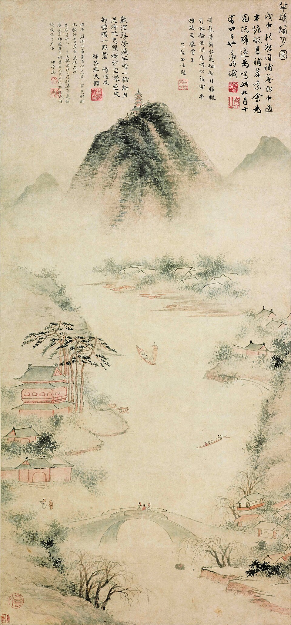 明 文征明 半塘烟月图轴
