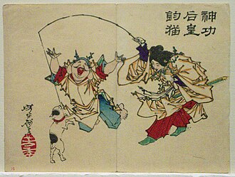The Empress Jingu  with the God Ebisu Catching a Cat, from the series Yoshitoshi ryakuga (Sketches by Yoshitoshi)