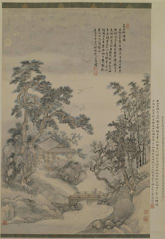 王翚夏五吟梅图轴