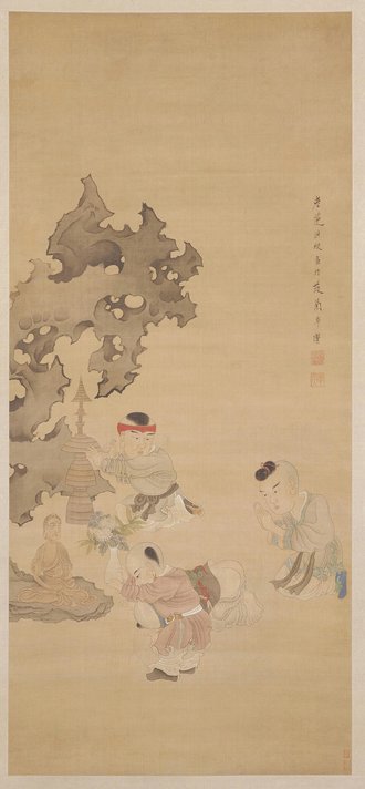 陈洪绶戏婴轴