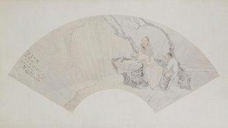 钱慧安听鹂图扇页