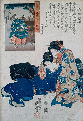 Two Courtesans Frightened by an Approaching Courtier by Utagawa Kuniyoshi - Utagawa Kuniyoshi