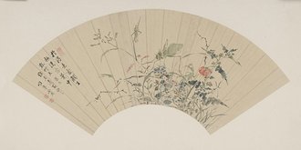 余省花卉昆虫图扇页