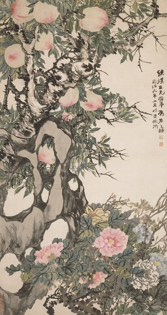 清 赵之谦桃宾牡丹图轴