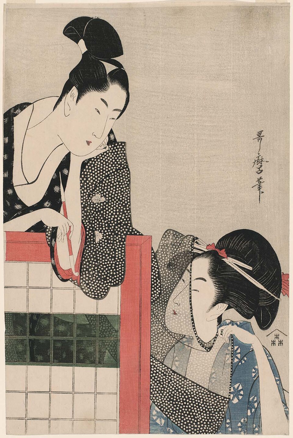 衝立の男女