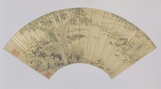 周之冕《梧竹蕉石图》扇页