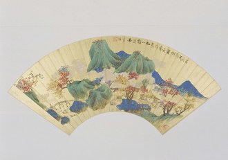 蓝瑛青山红树图扇页