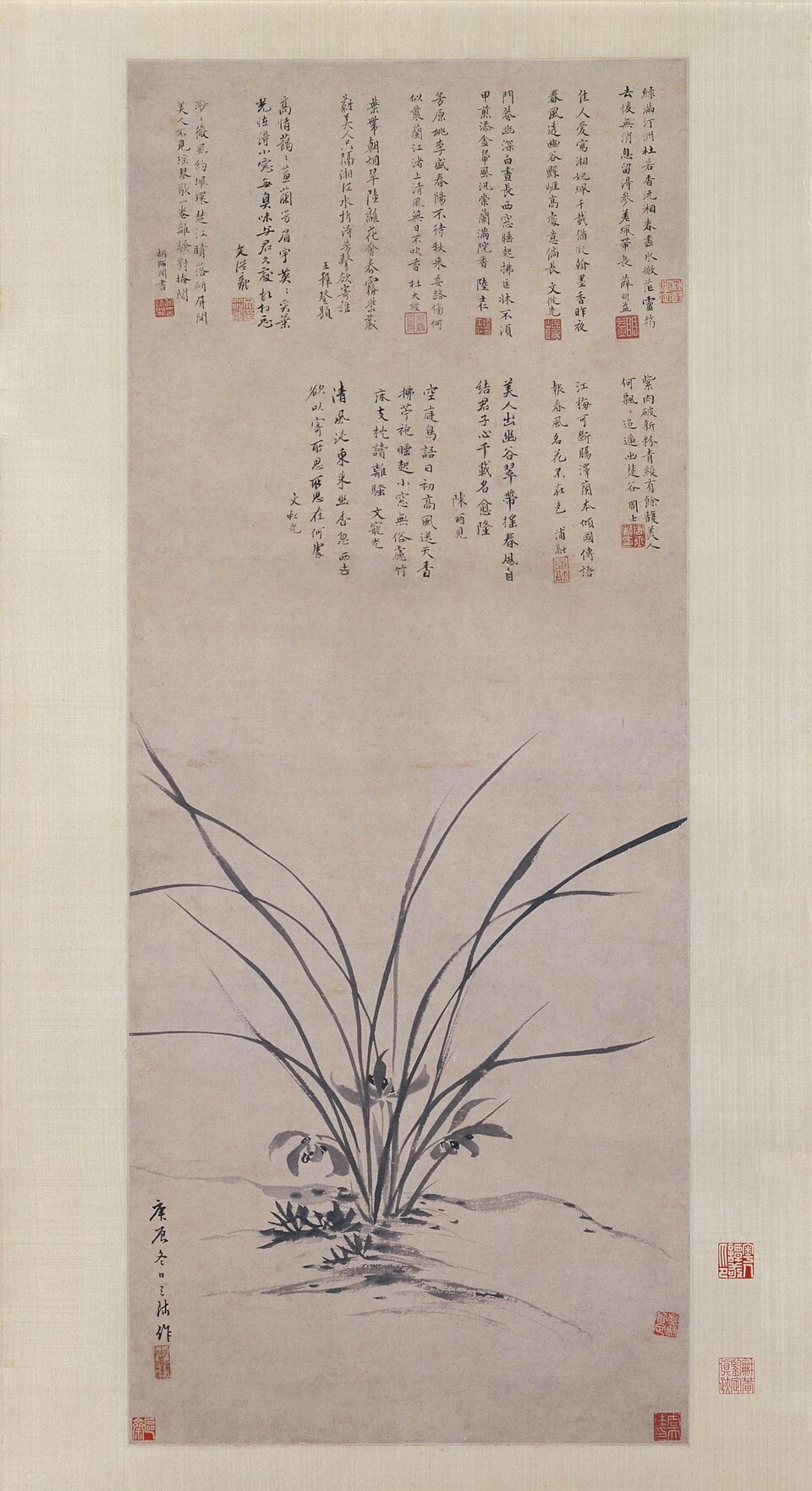 周天球墨兰图轴