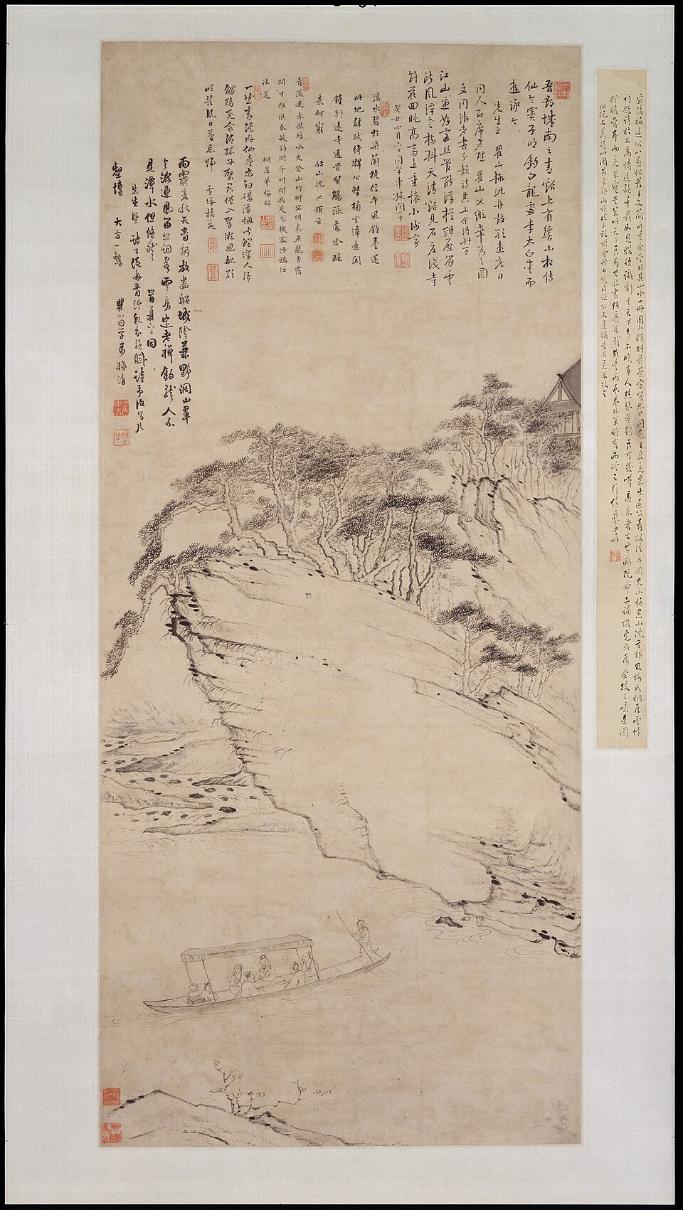 Boating on a River Beneath a Cliff