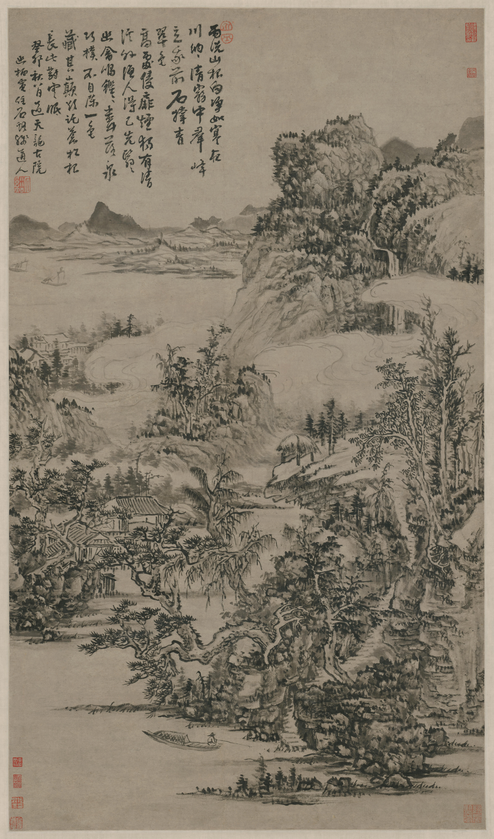 髡残雨洗山根图轴