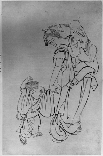Mother and Children in Summer Night