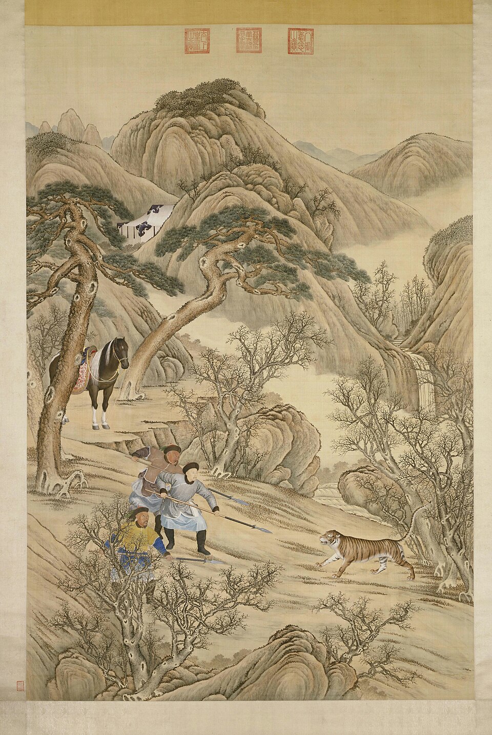 郎世宁等乾隆皇帝刺虎图轴
