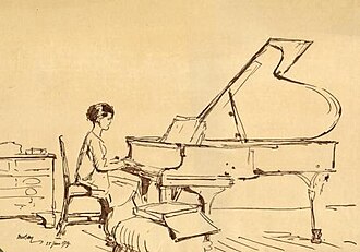 Girl Playing a Piano by Y Urushibara - Urushibara Mokuchu - ABDAG008283