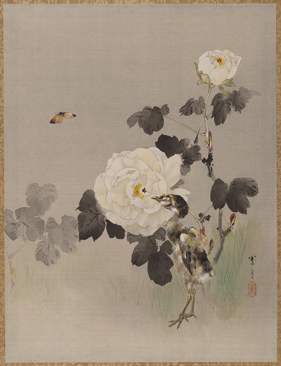 Roses, Young Bird and a Butterfly