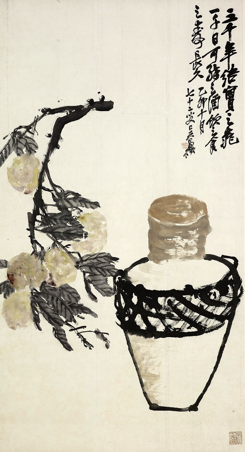 酒甕蟠桃図軸