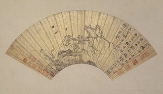 唐寅枯木寒鸦图扇页