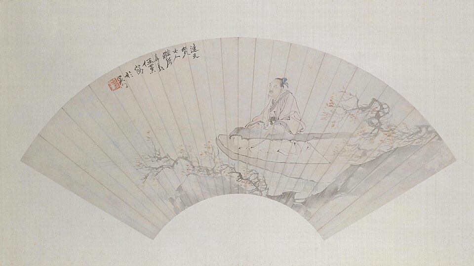 任薰停琴待月图扇页